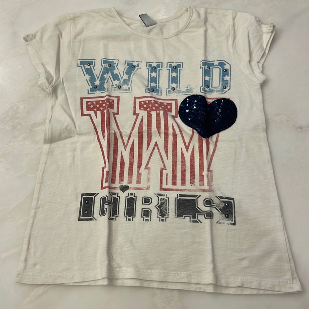 Zara Girls’ White Cotton S/S Graphic T-shirt